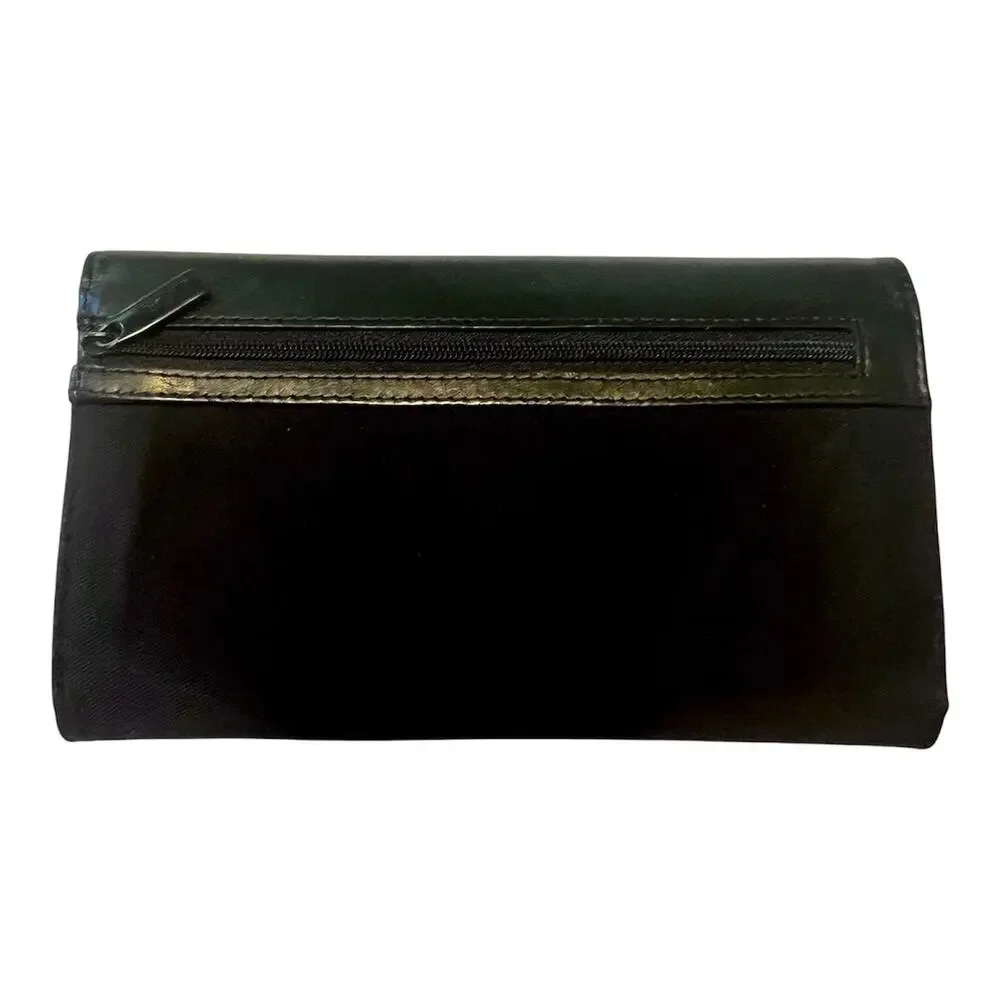 TUMI Black Leather Trifold Travel Wallet Checkbook Organizer Classic Minimalist
